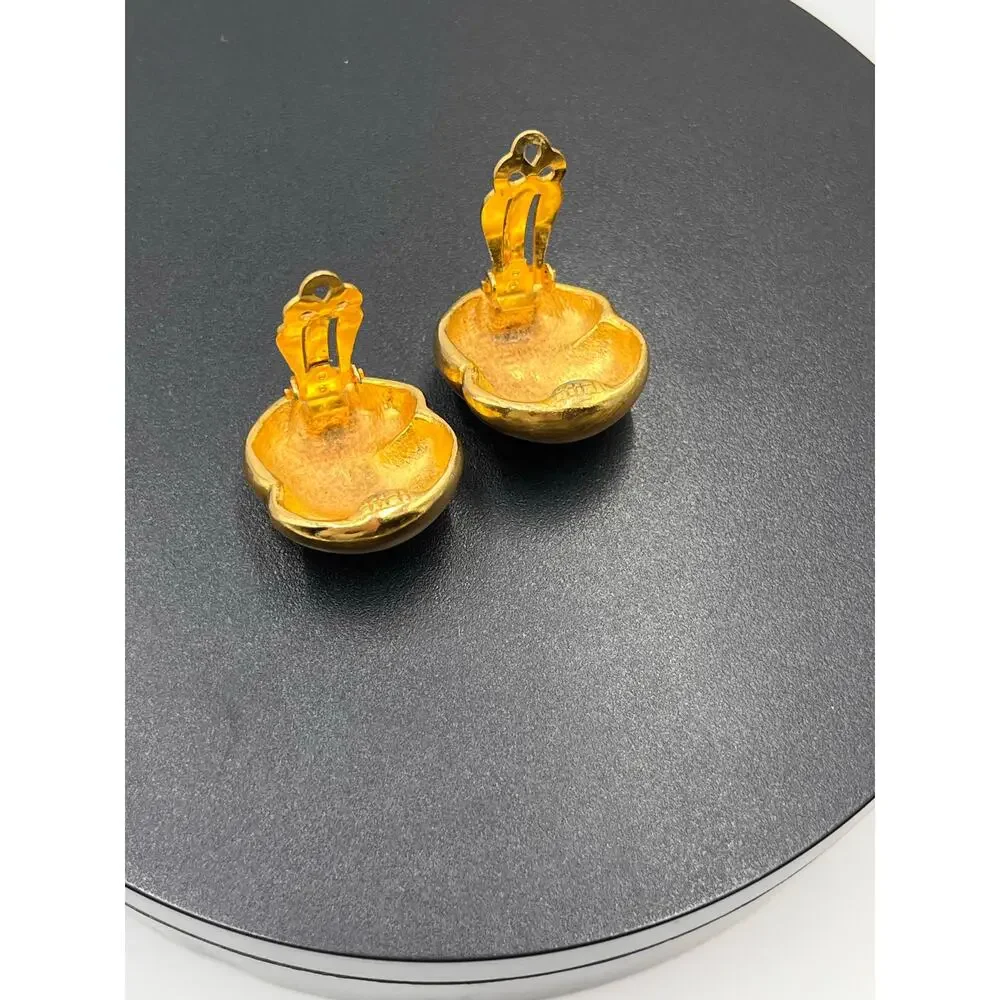 Les Bernard gold tone puffy‎ clip earrings